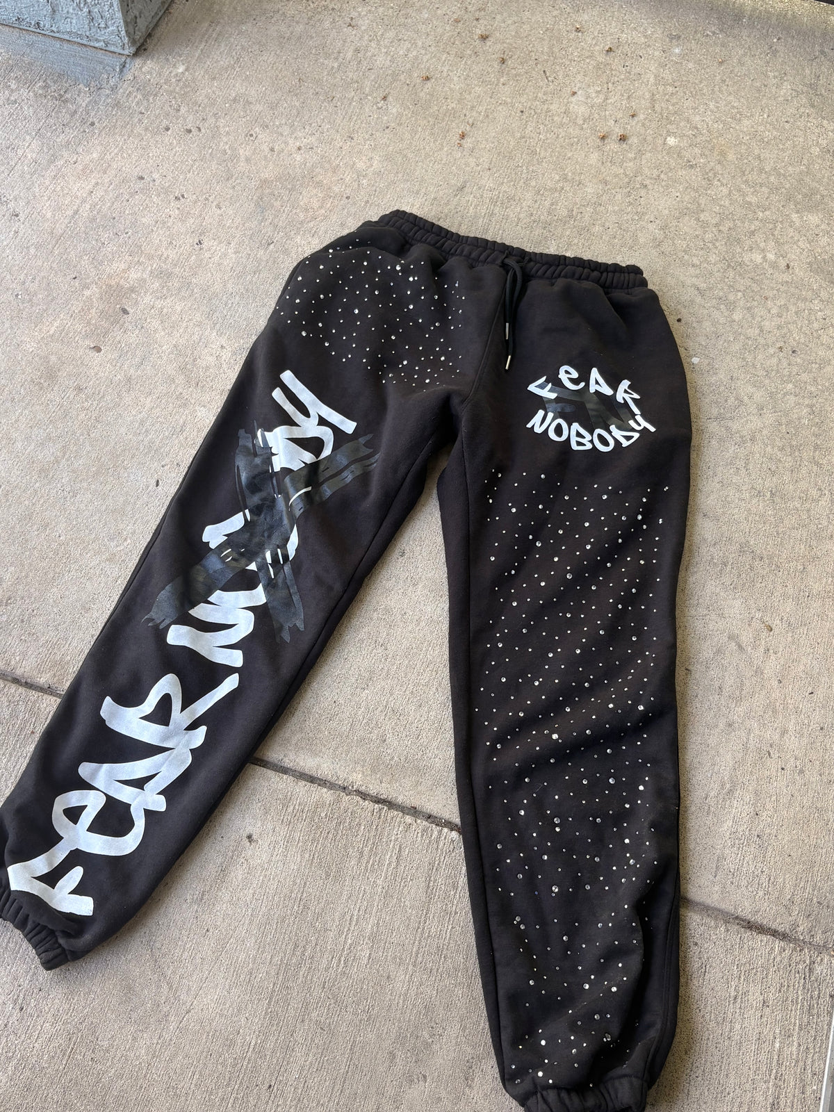 Fear Nobody Rhinestone Cross Sweatpants